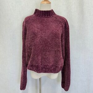 H&M Divided Womens Burgundy Chenille Waffle Knit Mock Neck Sweater Size Large